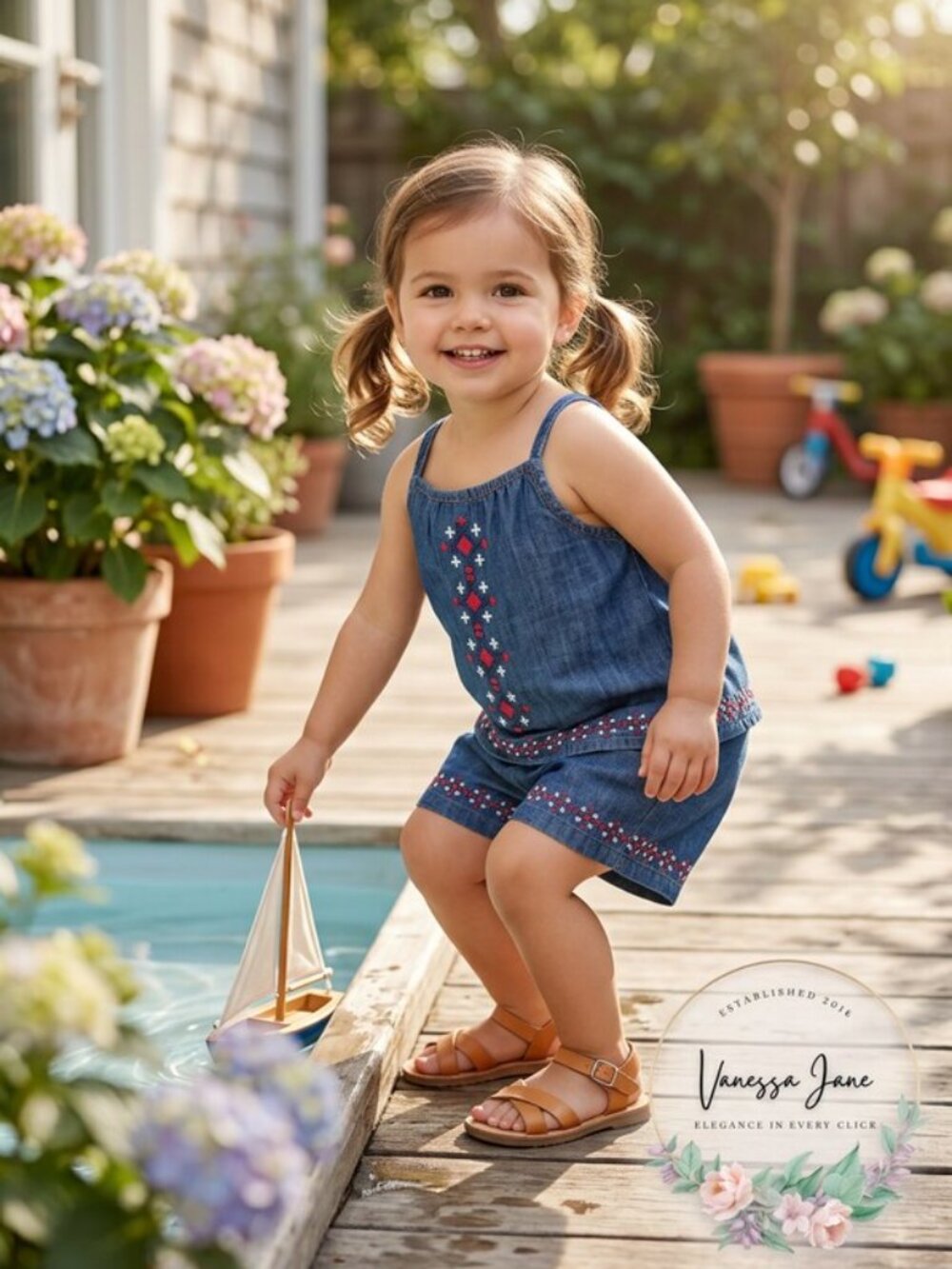 Lucky Brand Girls Blue Denim Short Romper One Piece Outfit Size 2T
